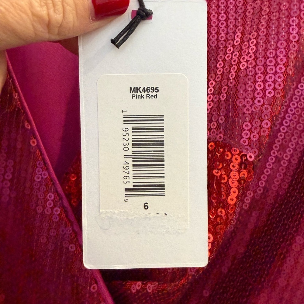 NWT ONE33 SOCIAL Pink Red Sequin Heart Bodycon Ruched Mini Dress Size 6 - Picture 8 of 9